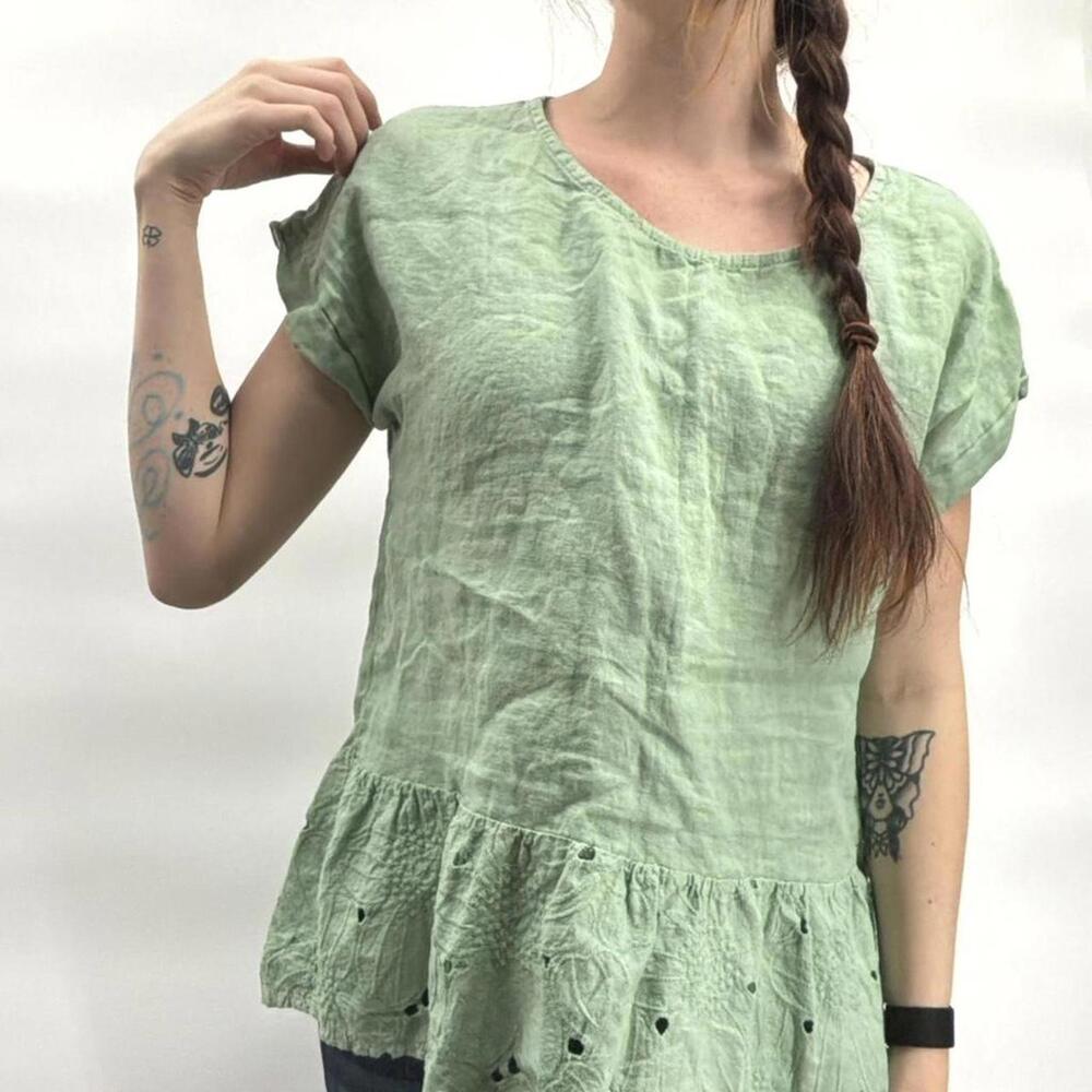 Italian green cotton linen blouse Terzo Millennio Women's